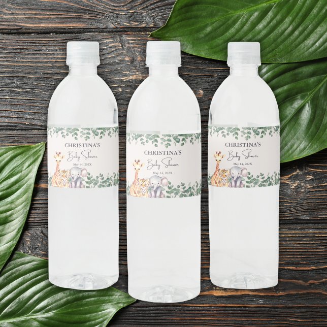 Tacken Safari Animals Baby Shower Vattenflaskor Etikett (Skapare uppladdad)