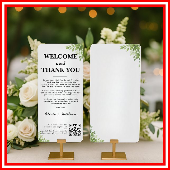 Tacken Sage Grönt Löv Välkommen QR-kodkort Tack Kort (Skapare uppladdad)