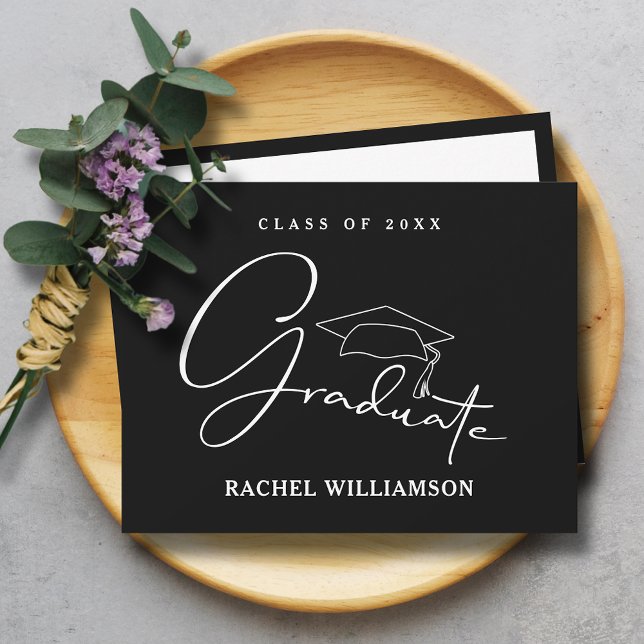 Tacken Student Script Black Anteckningskort (Graduate script black flat thank you notes have room for your message on the back)