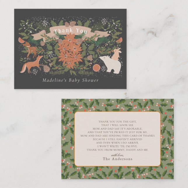 Tacken Vinter Foliage Navy Baby Shower Anteckningskort (Fram/baksida)