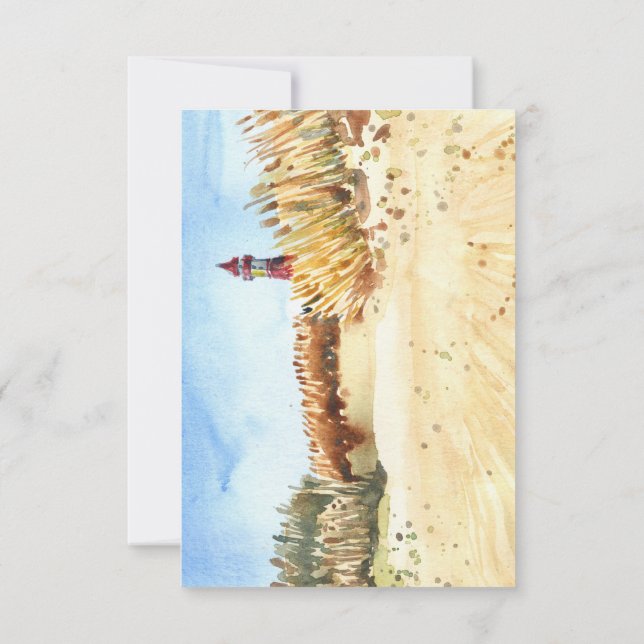 Tacken Watercolor Beach Lighthouse, Sympathy Anteckningskort (Baksida)