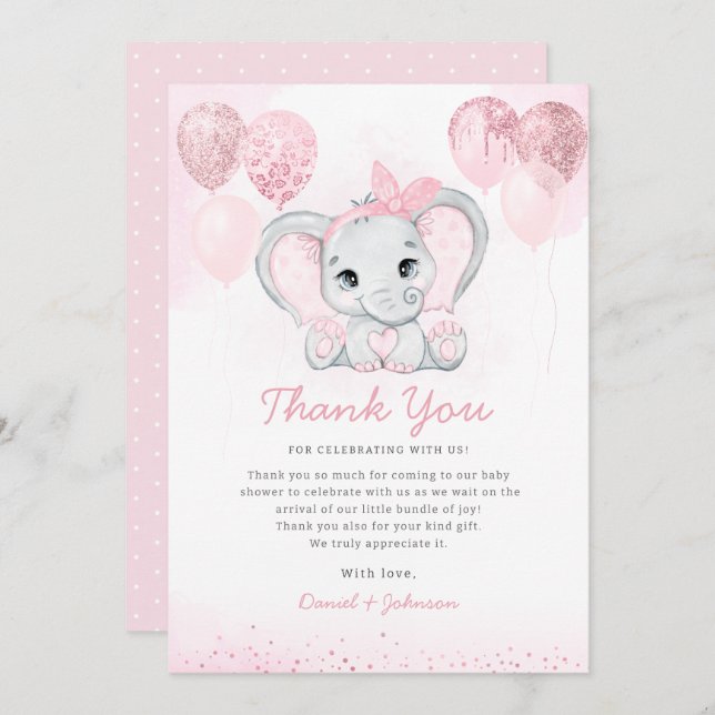 Tacken Watercolor Cute Elephant Baby Shower Inbjudningar (Fram/baksida)