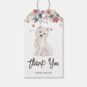 Tacken Watercolor Westie Hund Födelsedagsfest Presentetikett