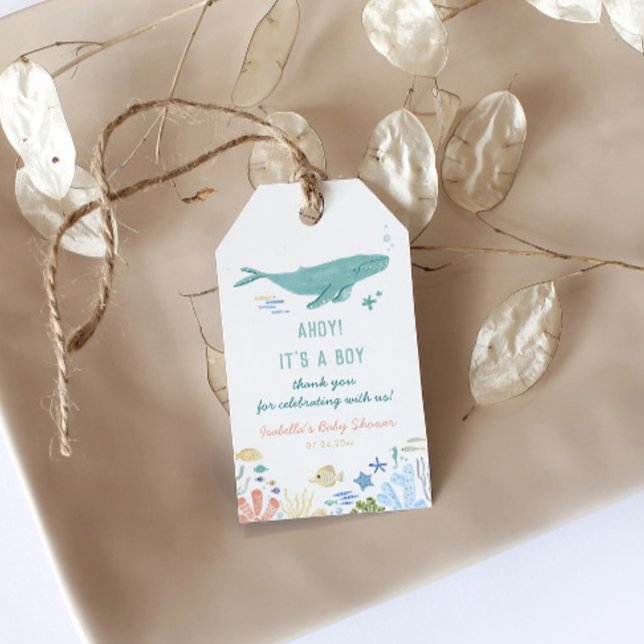 Tacken Whale Baby Shower Presentetikett (Skapare uppladdad)