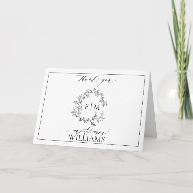 Tacken White Black Leafy Vapensköld Monogram Kort (Framsida)