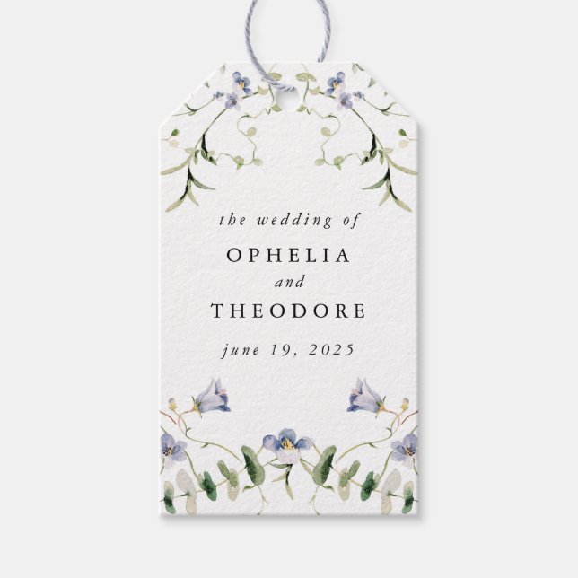 Tacken WildblomBlue Watercolor Wedding Favor Presentetikett (Framsidan)