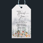 Tacken Winter Snö Forest Woodland Animal Presentetikett<br><div class="desc">Denna förtjusande design har en grupp söta skogsdjur och frostiskt skogslandskap i elegant muterad helgdag färg. Anpassa ordalydelsen till vad du vill genom att klicka på knappen "Anpassa".</div>