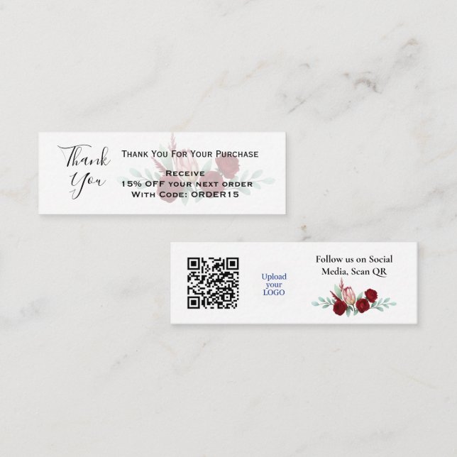 Tackens Blommigt Rabattkod QR Infoga Mini Visitkort (Fram/baksida)