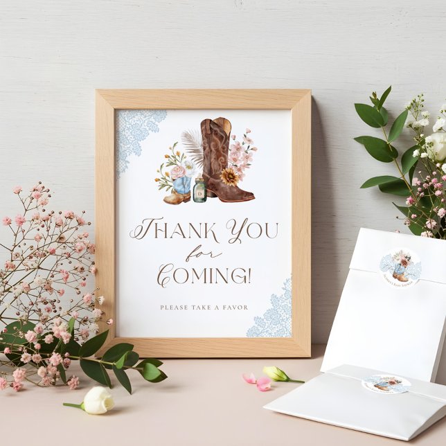 Tackens favoritsignatur för Westerna Pojke-visning Poster (Wild Western Baby Boy Shower Thank You Favor Sign)
