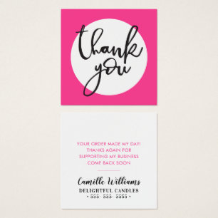 TACKENS MÄRKRE-handskrift med enkelt fet stil rosa Fyrkantigt Visitkort