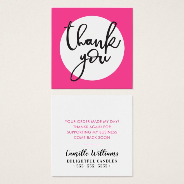 TACKENS MÄRKRE-handskrift med enkelt fet stil rosa Fyrkantigt Visitkort (Framsida & baksida)
