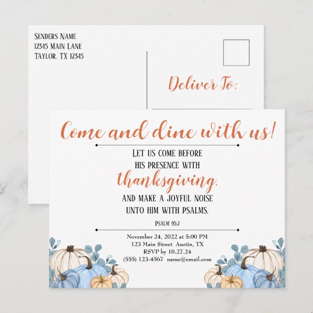 Tackfest Invitation Skriftställe Pumpafält Vykort (Fram/baksida)