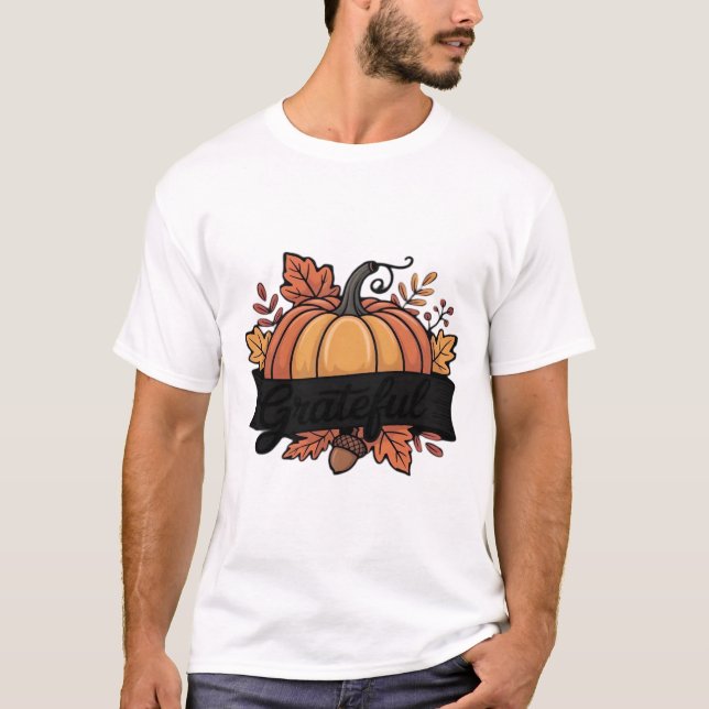 Tackfull Pumpa Höstblad Design Klassisk T-Shirt (Framsida)