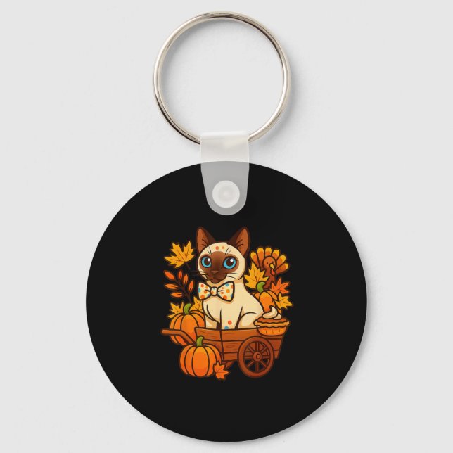 Tackfull siamesisk katt kattunge Thanksgiving Pump Nyckelring (Framsida)