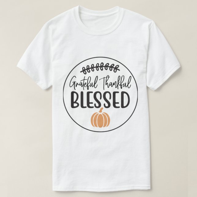 Tackfull T-Shirt med Grönsak - Tacksam Salig Pumpa (Design framsida)