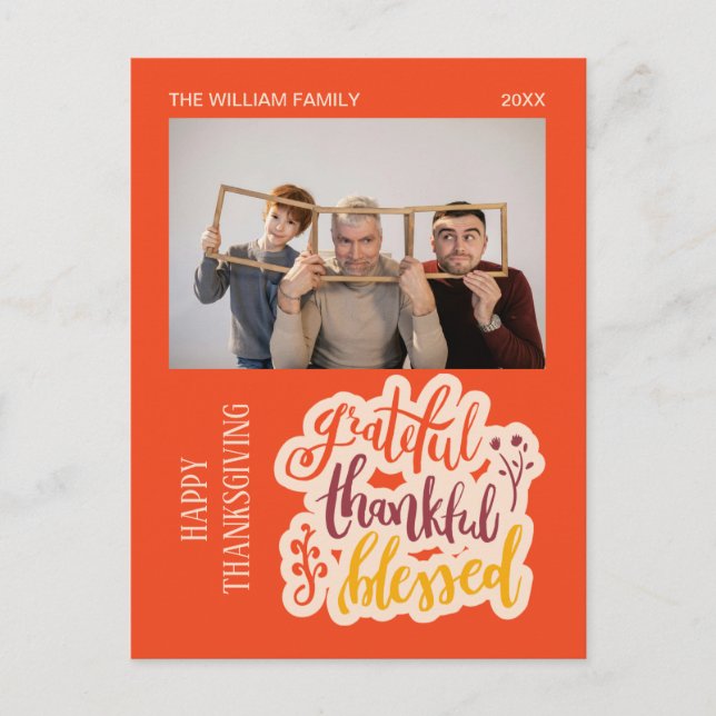 Tackfull Tacksam Välsegd Foto Orange Höst Vykort (Framsida)