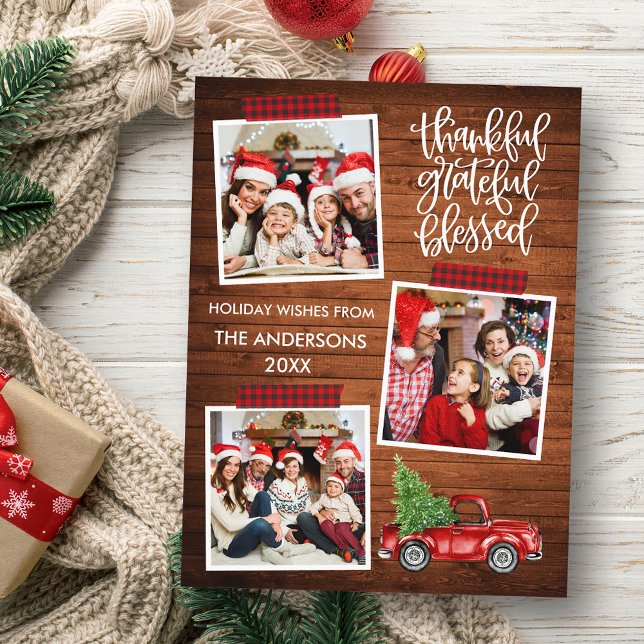 Tackfull Tacksam Välsignad Trä Lastbil Randig Tejp Vykort (Customize to change your personalized text size or text style.)