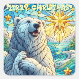 Tackfull Whimsisk Falskt Glas Polar Isbjörn Fyrkantigt Klistermärke