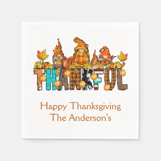 Tackfulla Tomtar Höst Thanksgiving Höst Pumpa  Pappersservett (Framsidan)