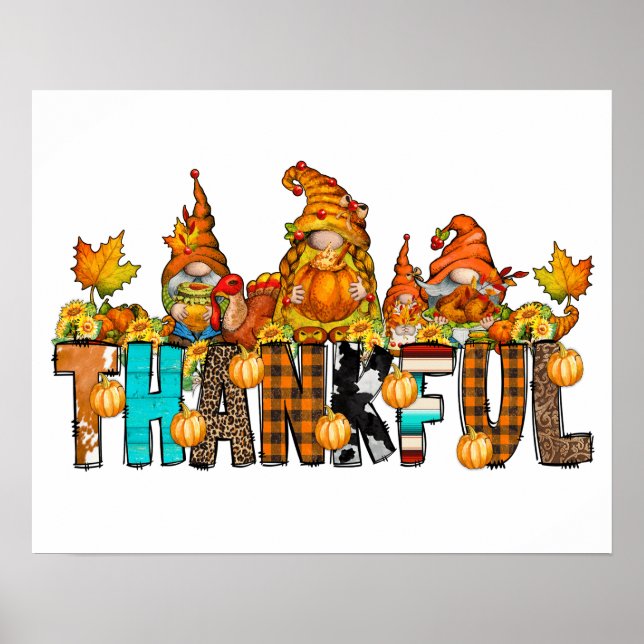 Tackfulla Tomtar Höst Thanksgiving Höst Pumpa Poster (Framsidan)