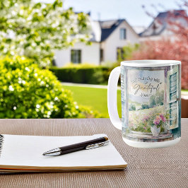Tackfullt hjärta akvarell blomsterfönster kaffemugg