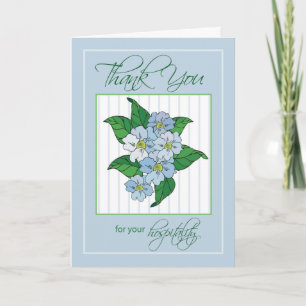 Tackgästfrihet med blåa blommor Illustrati Tack Kort