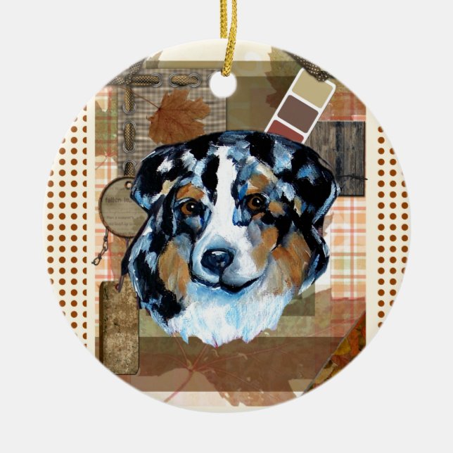 TACKGIVELSE AUSTRALIAN SHEPHERD JULGRANSPRYDNAD KERAMIK (Framsidan)