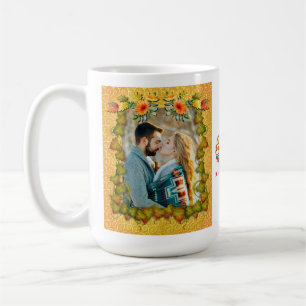 Tackgivelse, lönnlöv, pumpor och blommor kaffemugg