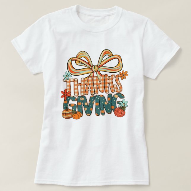 Tackgivelseshirt – Söt höst-rutig design med sling T Shirt (Design framsida)