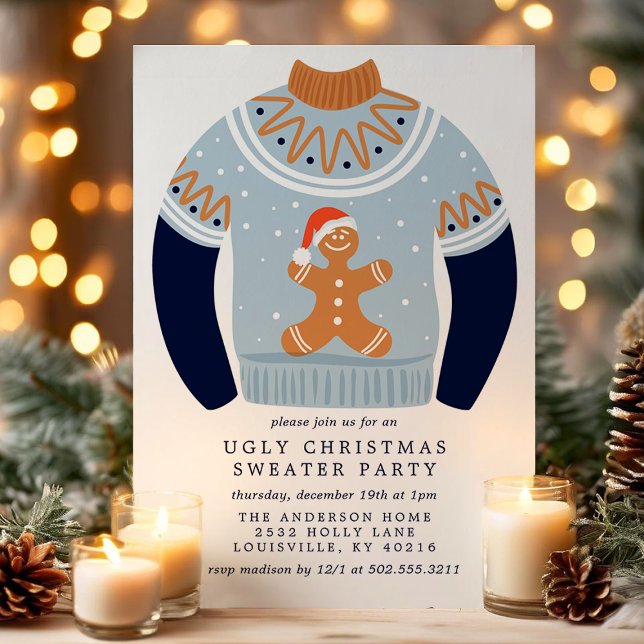 Tackigt pepparkaksgubbe ful jultröja fest inbjudningar (Skapare uppladdad)