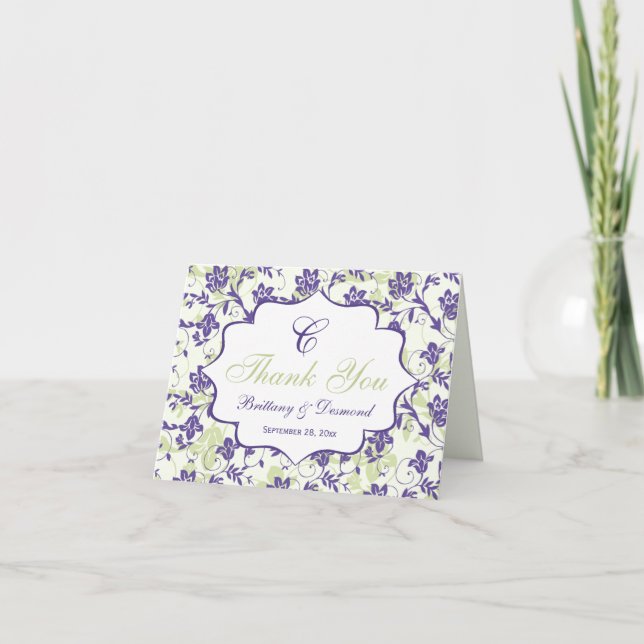 Tackkort Aqua Svart Vit Blommig Damaskus (Framsida)