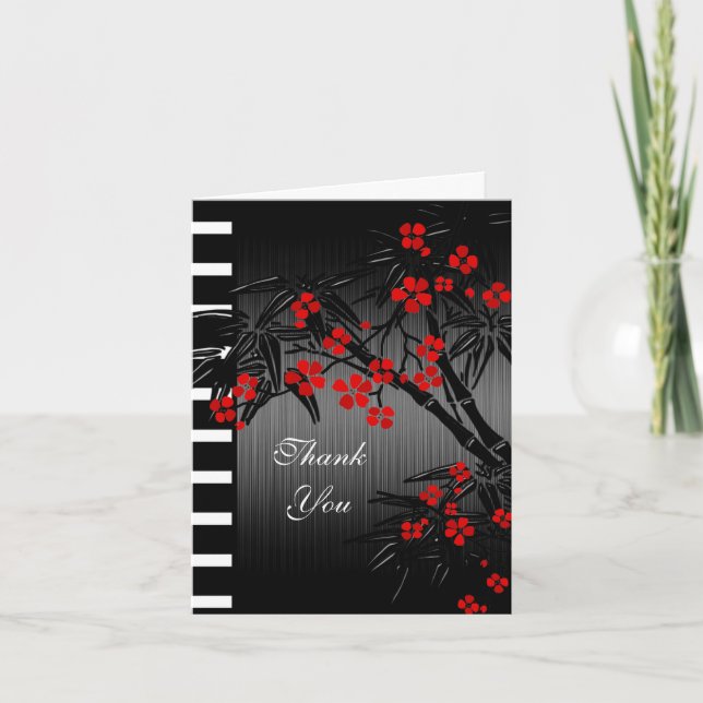 Tackkort Asiatiskt Rött Blommigt Svart Bambu (Framsida)