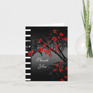 Tackkort Asiatiskt Rött Blommigt Svart Bambu