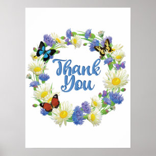 Tackkort - Blommigt - handskriven tack Poster