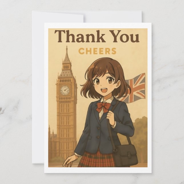 Tackkort - Brittisk Anime Skolflicka Tack Kort (Framsida)