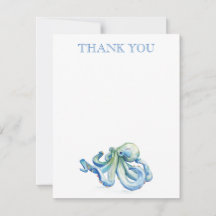 Tackkort Card Blue Watercolor Octopus