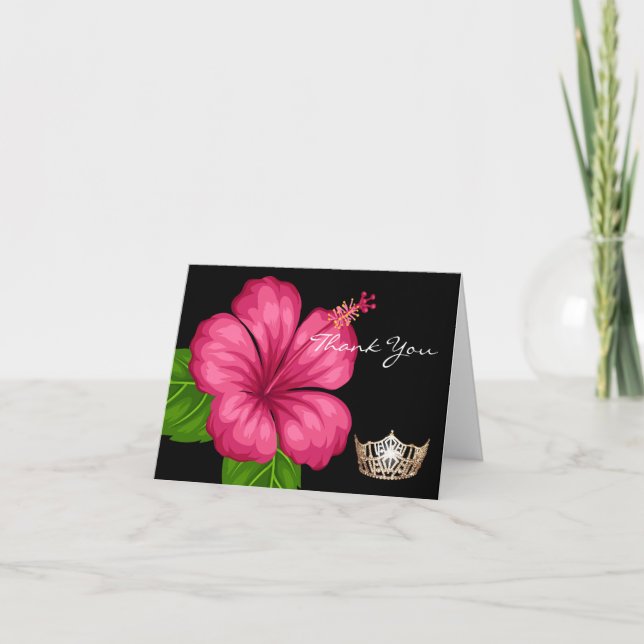 Tackkort Card-Krona och Rosa Hibiscus Flower (Framsida)