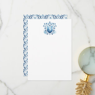 Tackkort Dusty Blue Crest och Monogram Tack Kort