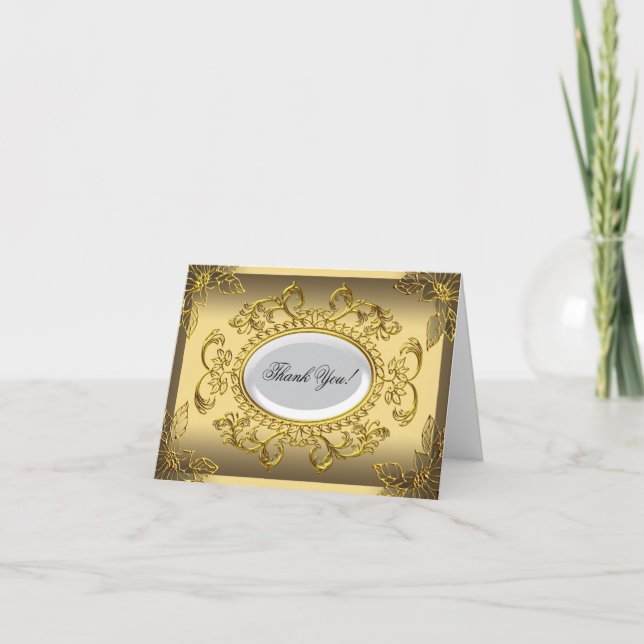 Tackkort Elegant Elite Guld Damask (Framsida)