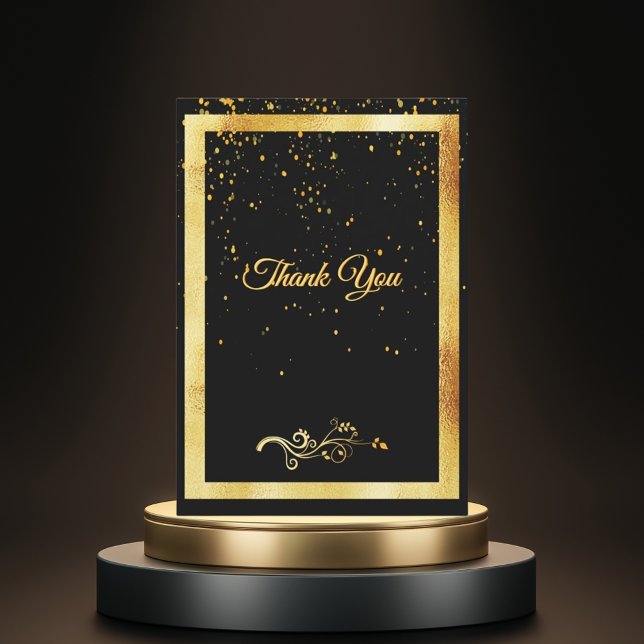 Tackkort födelsedag svart guld konfetti tack kort (Skapare uppladdad)