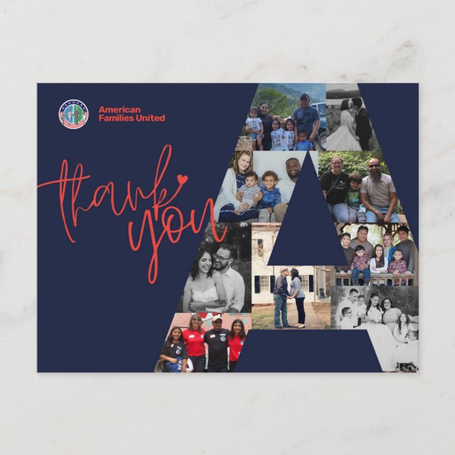 Tackkort för amerikanska familjer vykort (Framsida)