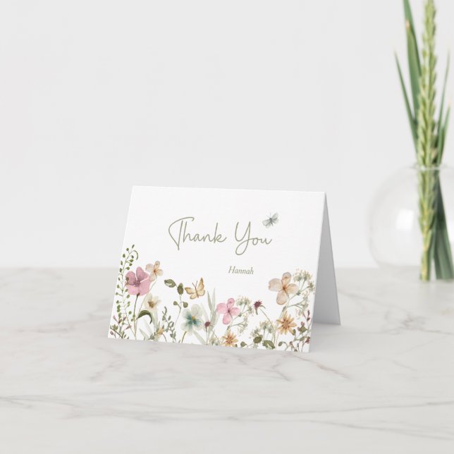 Tackkort för baby i blomman baby shower (Framsida)