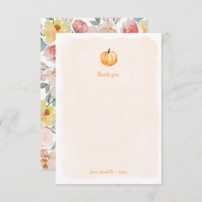 Tackkort för baby shower med akvarellpumpa tack kort (Fram/baksida)