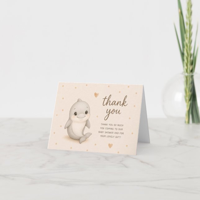 Tackkort för baby shower med delfin (Framsida)