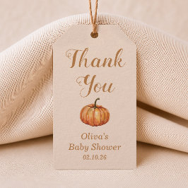 Tackkort för Baby Shower med Liten Pumpa Presentetikett