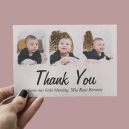 Tackkort för baby shower med tre bilder inbjudningar