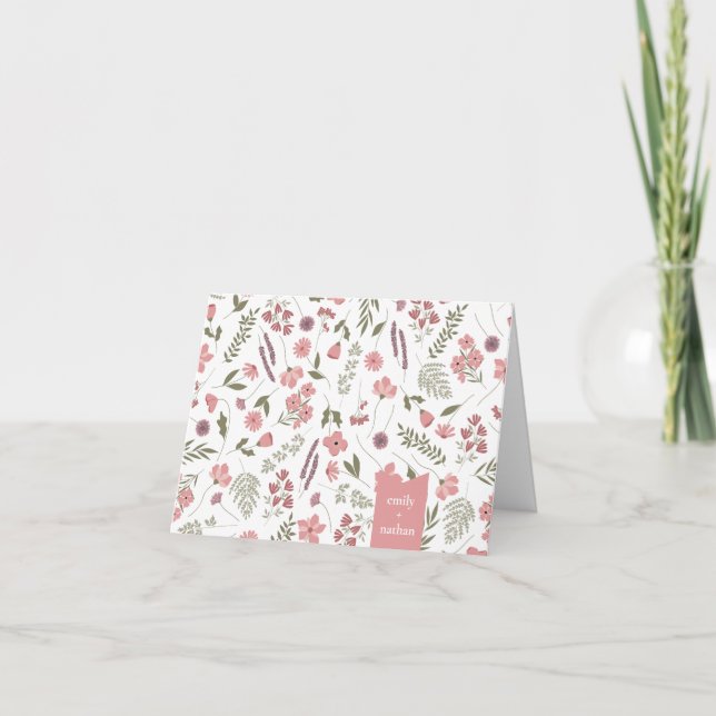 Tackkort för baby shower med vilda blommor - Rosa (Framsida)