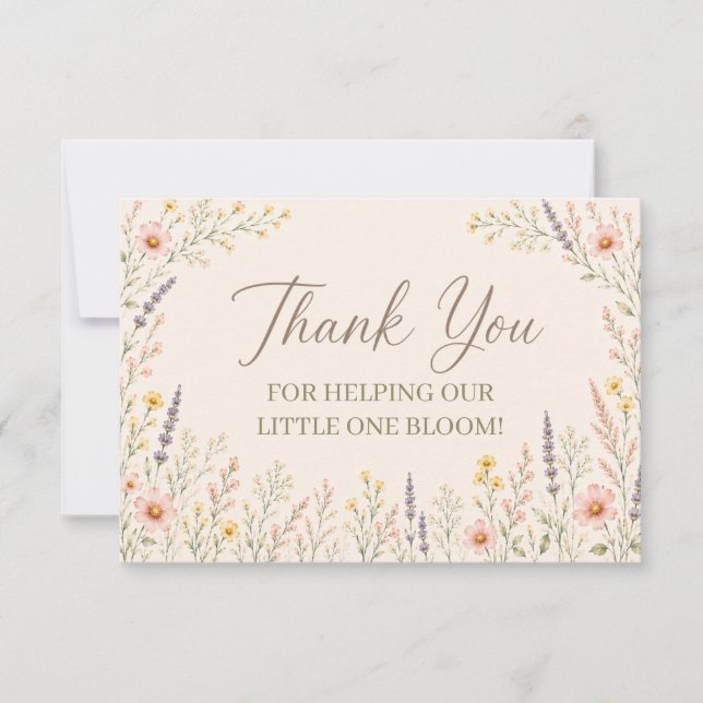 Tackkort för baby shower med vilda blommor tack kort (Framsida)