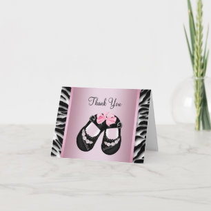 Tackkort för babyfest med rosa zebra