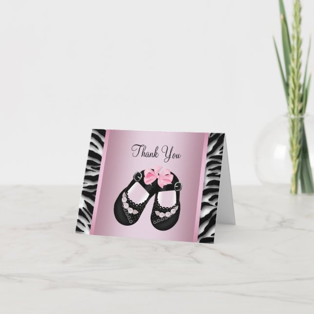 Tackkort för babyfest med rosa zebra (Framsida)